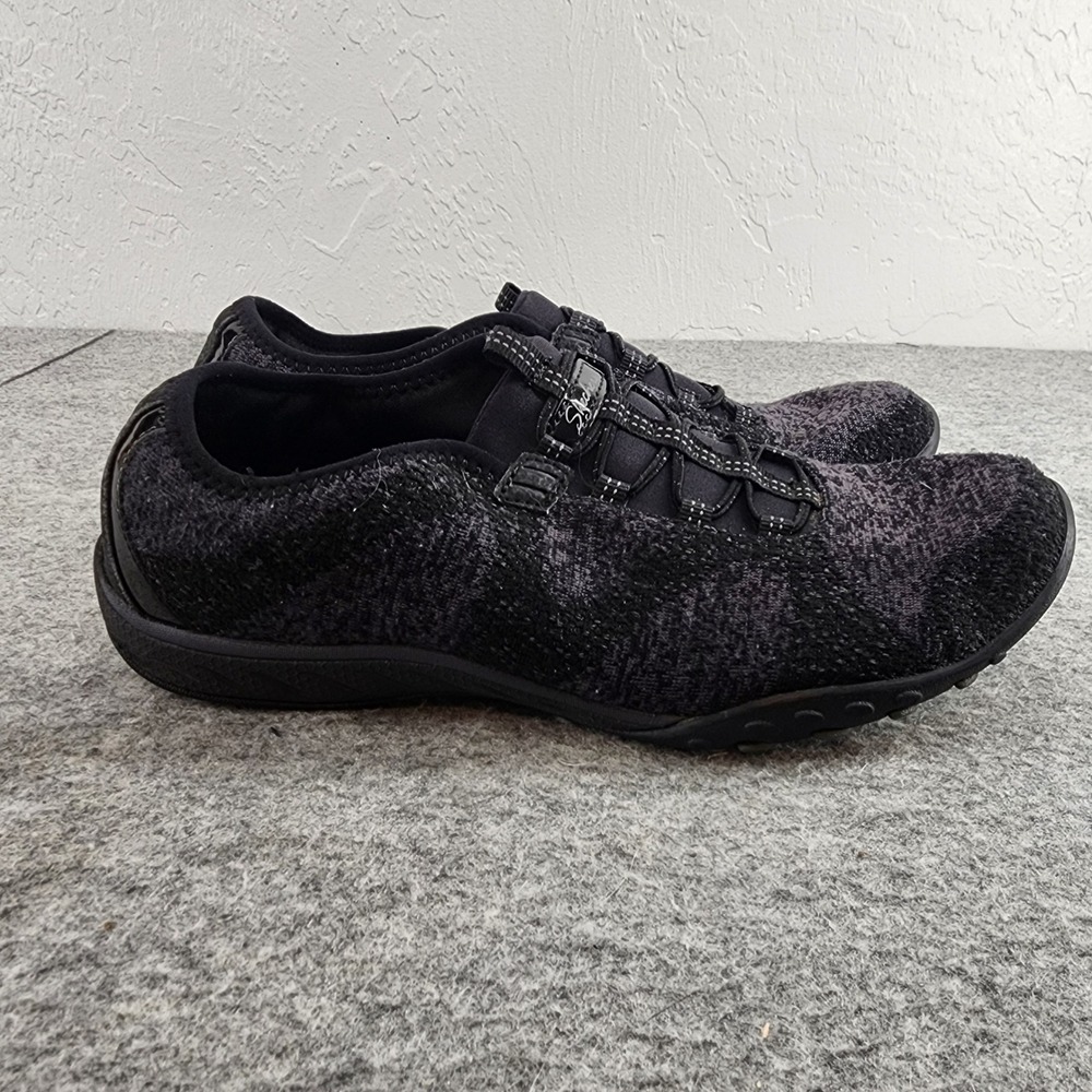 Skechers Relaxed Fit Memory Foam Black Knit Bungee Slip On Sneakers Womens 9.5